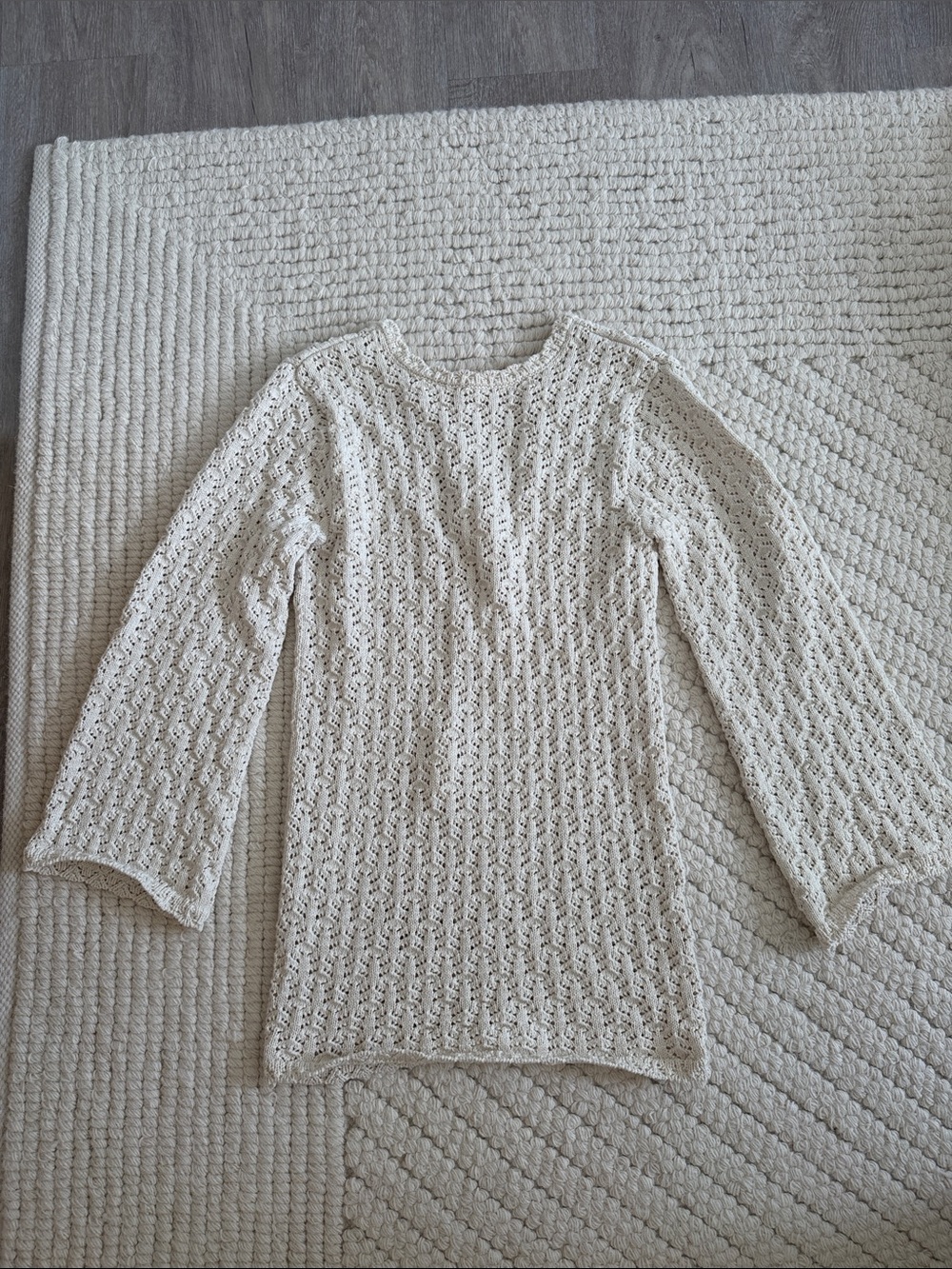 Open-Knit Ivory Long Sleeve Dress